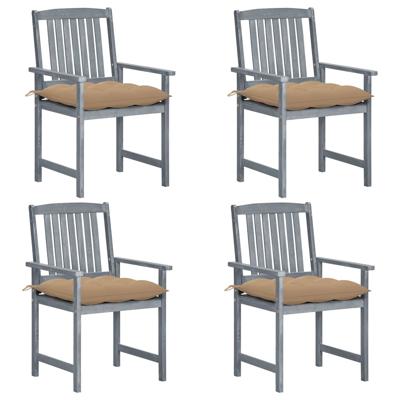 Tuinstoelen 4 st met kussens massief acaciahout grijs