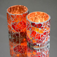 Waxinehouder mozaiek cilinder - Crackled glass - rood/oranje