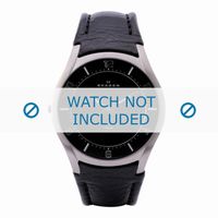 Skagen horlogeband 619XXLTLB Leder Zwart + zwart stiksel