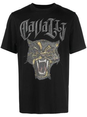 Roberto Cavalli t-shirt en coton à imprimé Panther - Noir