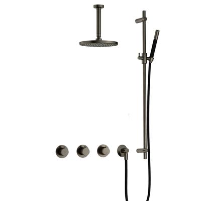 Hotbath Cobber - CB7067 - Inbouw Regendoucheset - Verouderd Ijzer - 2 Stopkranen - Thermostatisch - Plafondbuis 15 cm - Hoofddouche 200 mm - Staafhanddouche - Glijstang 900 mm - Waterbesparend