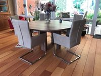 Set van 5 leren eetkamerstoelen - met sledepoot en armleuning- bruin leer - Echt leer, Industrieel, ontdek de vele Leersoorten en Kleuren bij ShopX