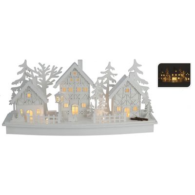 Houten kerstdorp wit met licht type 2 Houten kerstdorp wit met licht type 2