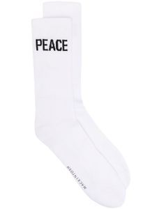 Mackintosh chaussettes à slogan imprimé Peace x Love - Blanc