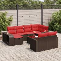 11-delige Loungeset met kussens poly rattan bruin
