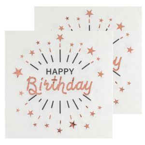 Verjaardag feest servetten happy birthday - 20x - rose goud - 33 x 33 cm