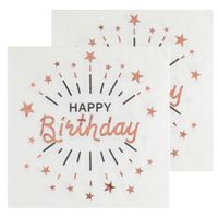 Verjaardag feest servetten happy birthday - 20x - rose goud - 33 x 33 cm