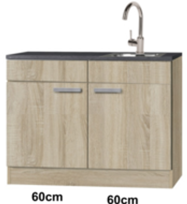 keukenblok 120 cm houtnerf incl rvs spoelbak RAI-9922