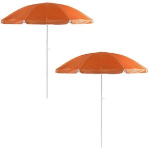 2x Oranje strand parasols van nylon 200 cm