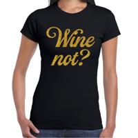 Cadeau T-shirt dames - zwart - glitter goud - wine Not? - themafeest / foute party