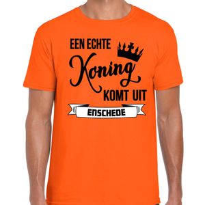 Oranje Koningsdag t-shirt - echte Koning komt uit Enschede - heren