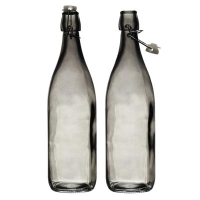 Home Deco Factory Beugelfles/weckfles - 2x - glas - transparant - luchtdicht - 1.0 liter - waterfles