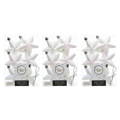 Decoris kersthanger sterren - 18x st - wit parelmoer - 7 cm - kunststof - kerstornamenten