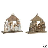 Kerststal set DKD Home Decor Blauw Bruin Gouden Hars 17 x 7 x 15,5 cm 7 x 7 x 15,5 cm (2 Stuks)