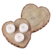 Chaks Kaarsenbord/decoratie dienblad - 2x - houten boomschijf - 23 x 3 cm - hartvormig