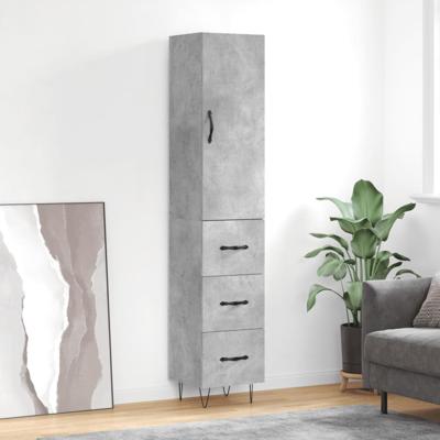 Hoge kast 34,5x34x180 cm bewerkt hout betongrijs