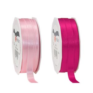 Satijn cadeau inpak deco sierlint - 2 tinten roze - 25 meter x 1 cm