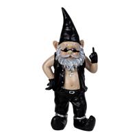 Tuinkabouter beeldje Stoere biker - leren pakje - 32 cm - decoratieve tuinbeeldjes - rocker - middel