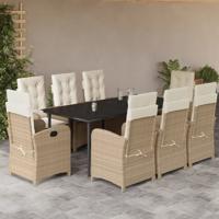 9-delige Tuinset met kussens poly rattan beige