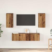 Tv-meubelset met plank Wandgemonteerd met opslag met de deur 4 pcs Oud hout 60 x 30 x 30 cm