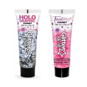 Paintglow Chunky Glittergel voor lichaam en gezicht - 2 tubes - zilver en lichtroze - 12 ml