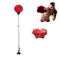 Volwassen zuignap versie hoogte verstelbaar verticaal PU leder vent bal boksen Speed Ball familie fitness apparatuur met handschoenen (rood)