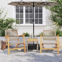 3-delige Bistroset poly rattan en massief acaciahout beige