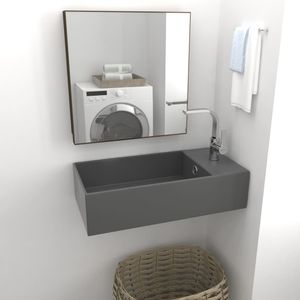 VidaXL Wastafel met overloop keramiek donkergrijs