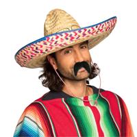 Mexicaan verkleed set - Mexicaanse sombrero hoed met plaksnor - gekleurd - heren - carnaval Mexicaan verkleed set - Mexicaanse sombrero hoed met plaksnor - gekleurd - heren - carnaval