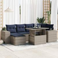 9-delige Loungeset met kussens poly rattan acacia grijs