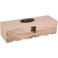 Houten kistje met sluiting en deksel - 29 x 9 x 8 cm - Sieraden/spulletjes/sleutels   -