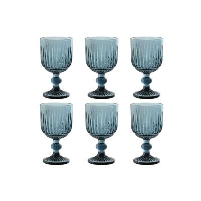 Set van bekers Home ESPRIT Blauw Kristal 8 x 8 x 14,5 cm (6 Stuks)
