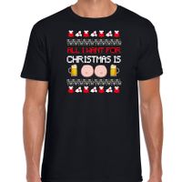 Fout kersttrui t-shirt voor heren - Bier en tieten - zwart - drank/borsten