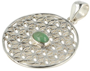 Zilveren Hanger Flower of Life met Smaragd (36 mm) - 925 Sterling