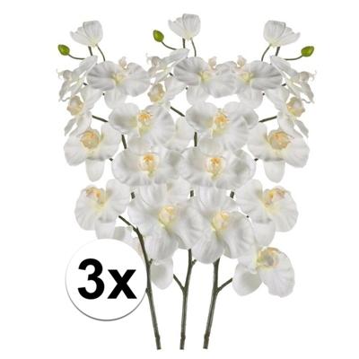 Kunstbloem - 3x - Orchidee - op tak - 100 cm - wit - sier - decoratie bloemen