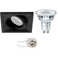 LED Spot Set - Pragmi Qiundo Pro - GU10 Fitting - Inbouw Vierkant - Mat Zwart - Kantelbaar - 80mm - Philips - CorePro 840 36D - 3.5W - Natuurlijk Wit 4000K