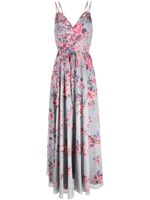 Marchesa Notte robe longue fleurie col v - Gris