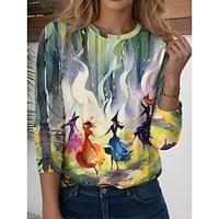 dames t-shirt tee halloween dagelijks casual lange mouw groen lente herfst Lightinthebox