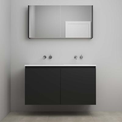 On-Line Badkamermeubelset - 120 cm - Voorgemonteerd - Greeploos 2 Deuren - Acryl Wastafel - zonder Kraangat - Spiegelkast - Mat Zwart