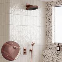 Regendouche set SaniClear Evolution Curved | 30 cm | Incl.Inbouwdeel | 2 standen handdouche | Koper Geborsteld
