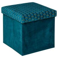 Atmosphera Poef/krukje/hocker Royal - Opvouwbare opslag box - fluweel Smaragd groen - D38 x H38 cm   -