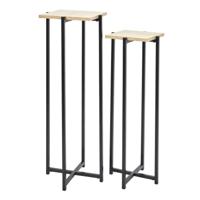 Home Deco Factory Bijzettafel - 2x stuks - zwart - hout/metaal - H82/H72 cm