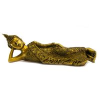 Thaise Boeddha Beeld Liggend Polyresin Goudkleurig - 35 x 8 cm - thumbnail