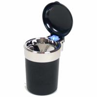 Auto Asbak - met LED verlichting en klepje - zwart - 11 x 9 cm