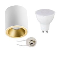 Opbouwspot Set - Pragmi Cliron Pro - GU10 Fitting - Opbouw Rond - Mat Wit/Goud - 4W - Natuurlijk Wit 4200K - Verdiept - Ø90mm