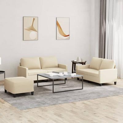 3-delige Loungeset met kussens stof crèmekleurig