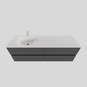 Badkamermeubel Solid Surface BWS Stockholm 200x46 cm Mat Antraciet Wasbak Links (1 kraangat, 4 lades)