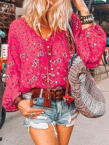 Balloon Sleeve Floral-Print Blouse