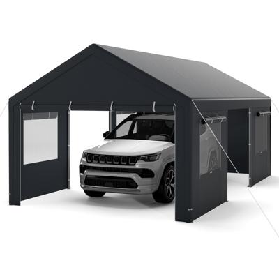 Tentgarage 363 x 600 cm Opslagtent met Oprolbare Geventileerde Ramen en Afneembare Zijwanden