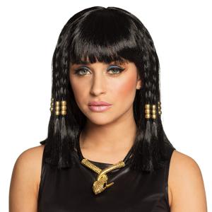Verkleedpruik voor dames - zwart - Cleopatra/history/fantasy - Carnaval - lang haar - met kralen